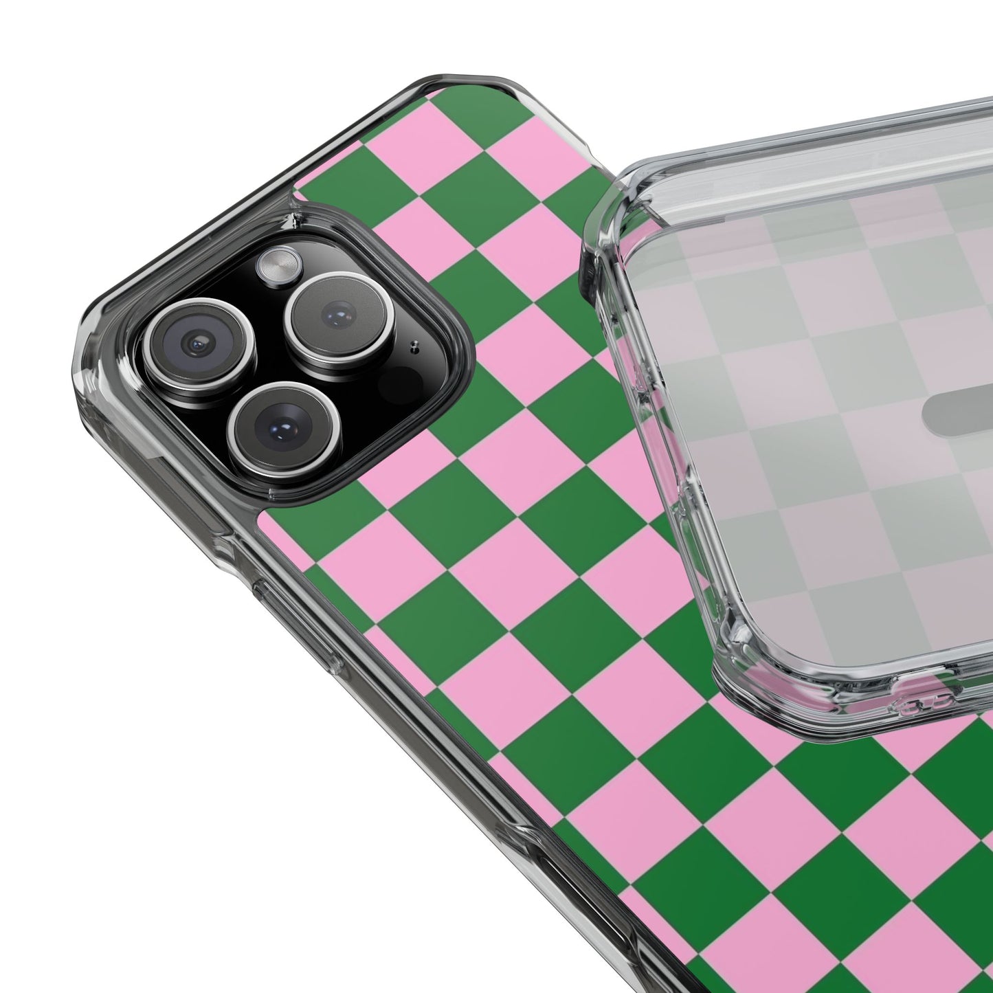 Pink & Green Checkerboard Magnetic Clear Phone Case