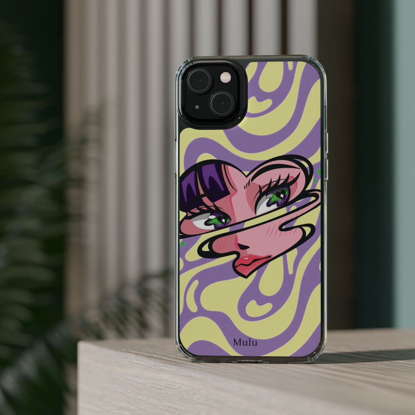Clear Impact-Resistant Case — Retro Psychedelic Heart Face Design