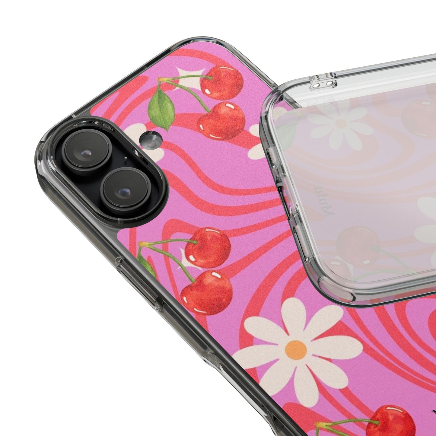 Clear Impact Phone Case — Retro Cherry & Daisy Floral Design