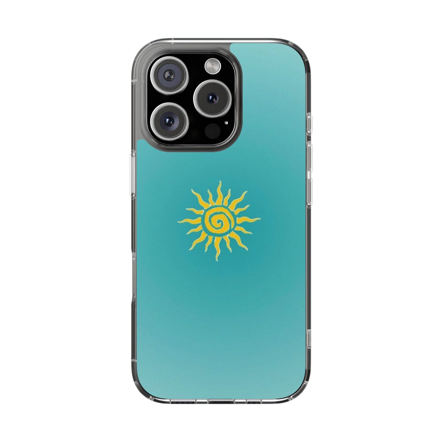 Clear Impact-Resistant Phone Case — Yellow Sun on Teal Gradient