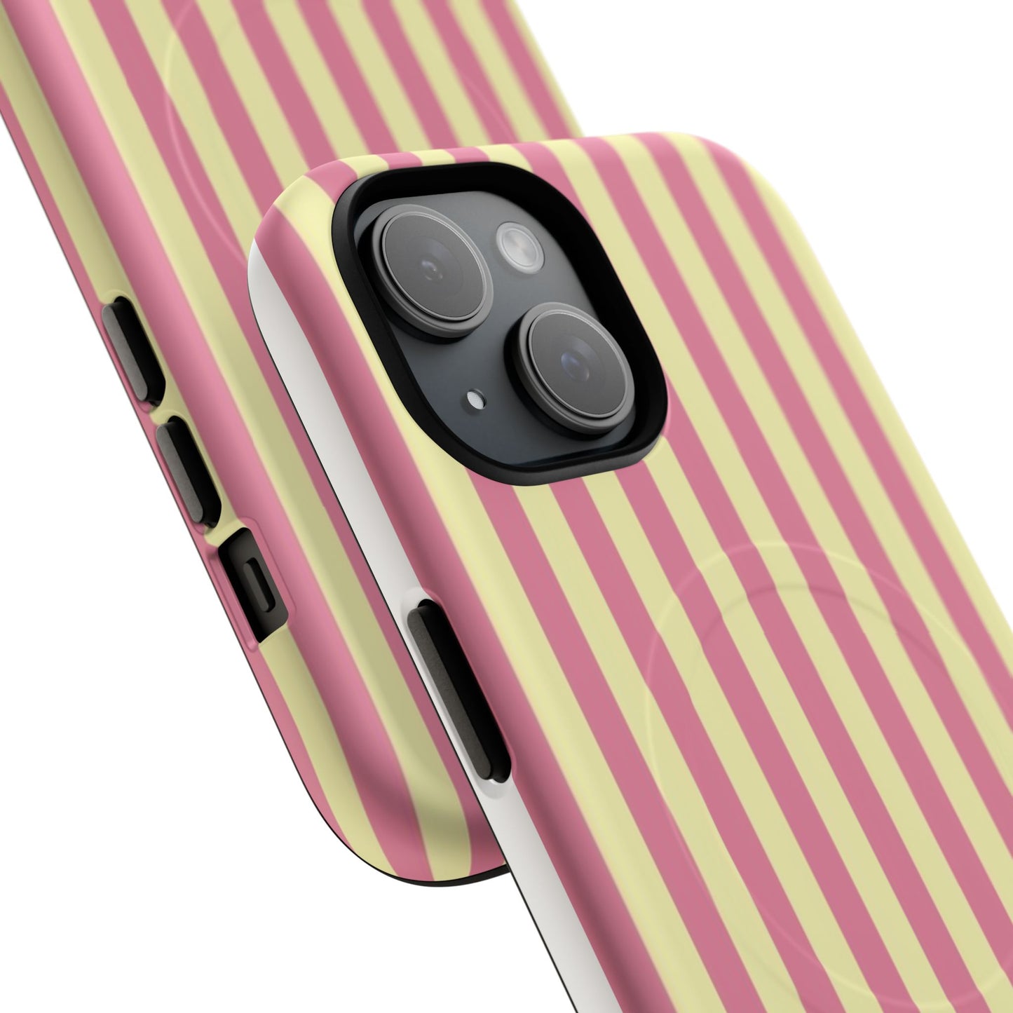 Striped Pink & Yellow Magnetic Tough Phone Case — Retro Pastel Protection