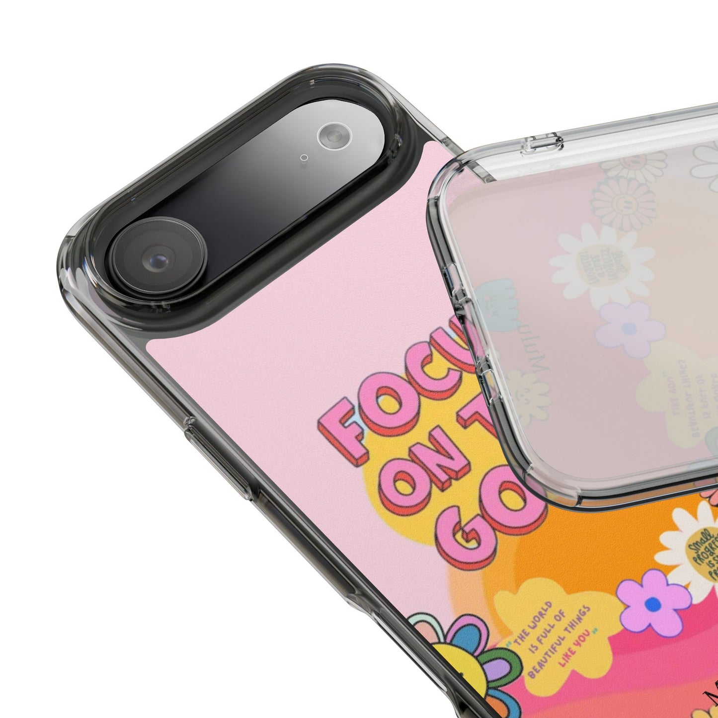 Clear Impact-Resistant Case — "Focus On The Good" Retro Floral Phone Cover