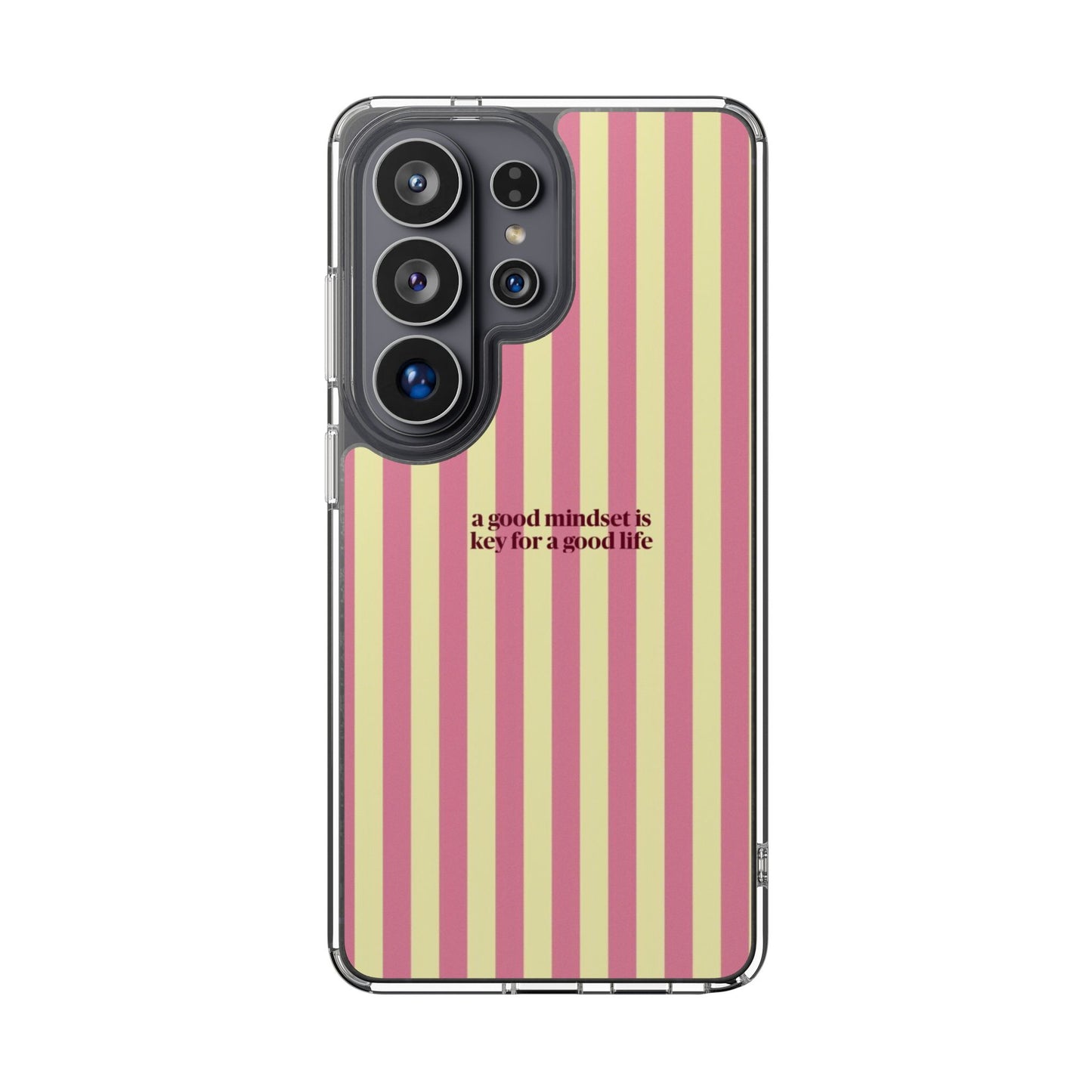 Striped Clear Phone Case — "A Good Mindset Is Key for a Good Life" Motivational iPhone Case