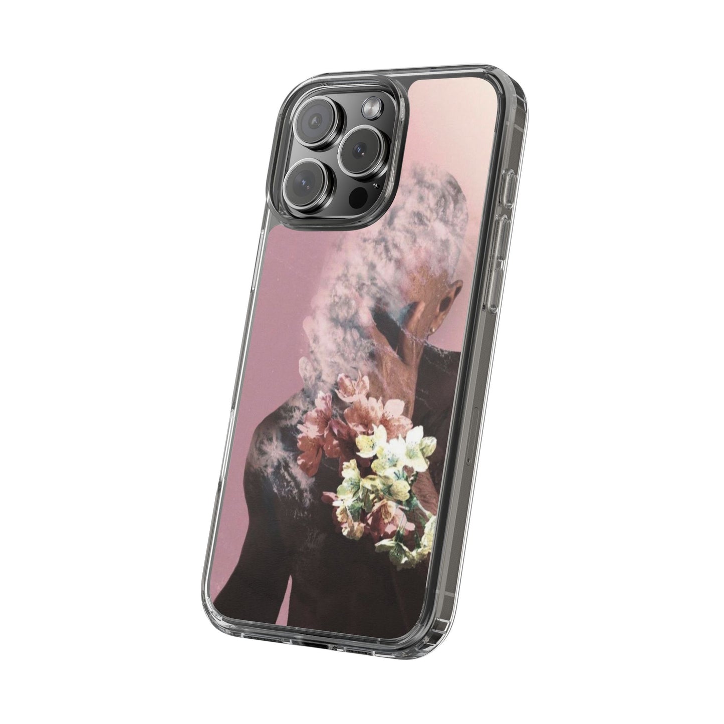 Clear Phone Case — Pink Floral Smoke Art iPhone Case