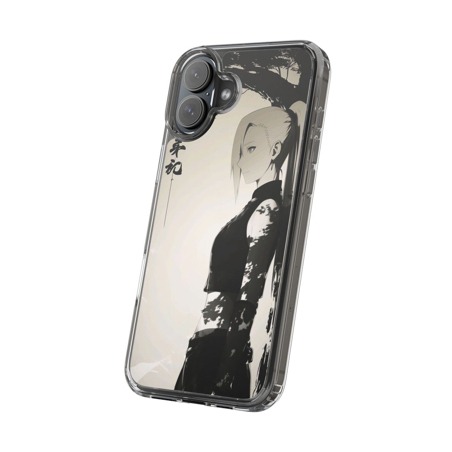 Anime Samurai Clear Phone Case — Monochrome Sumi-E Style