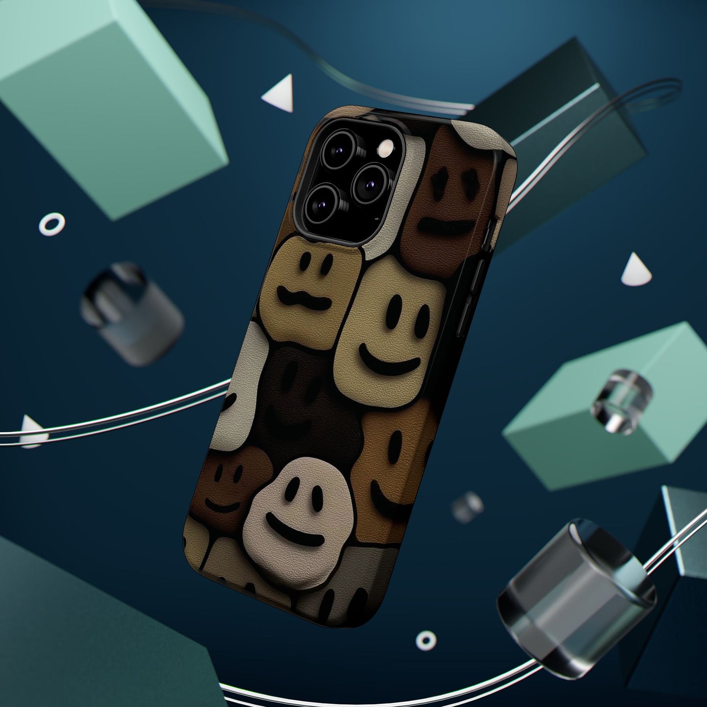 Magnetic Impact-Resistant Case — Brown Smiley Tile Phone Cover