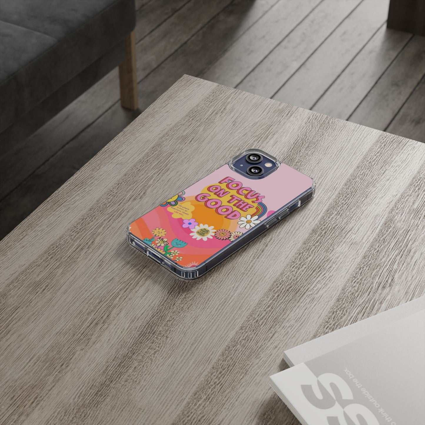Clear Impact-Resistant Case — "Focus On The Good" Retro Floral Phone Cover