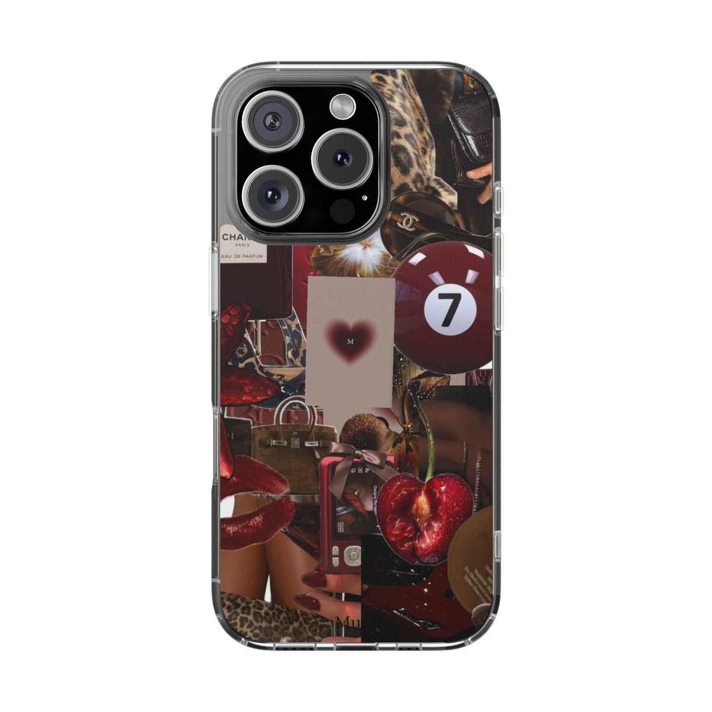 Clear Impact-Resistant Phone Case — Retro Cherry Collage Design