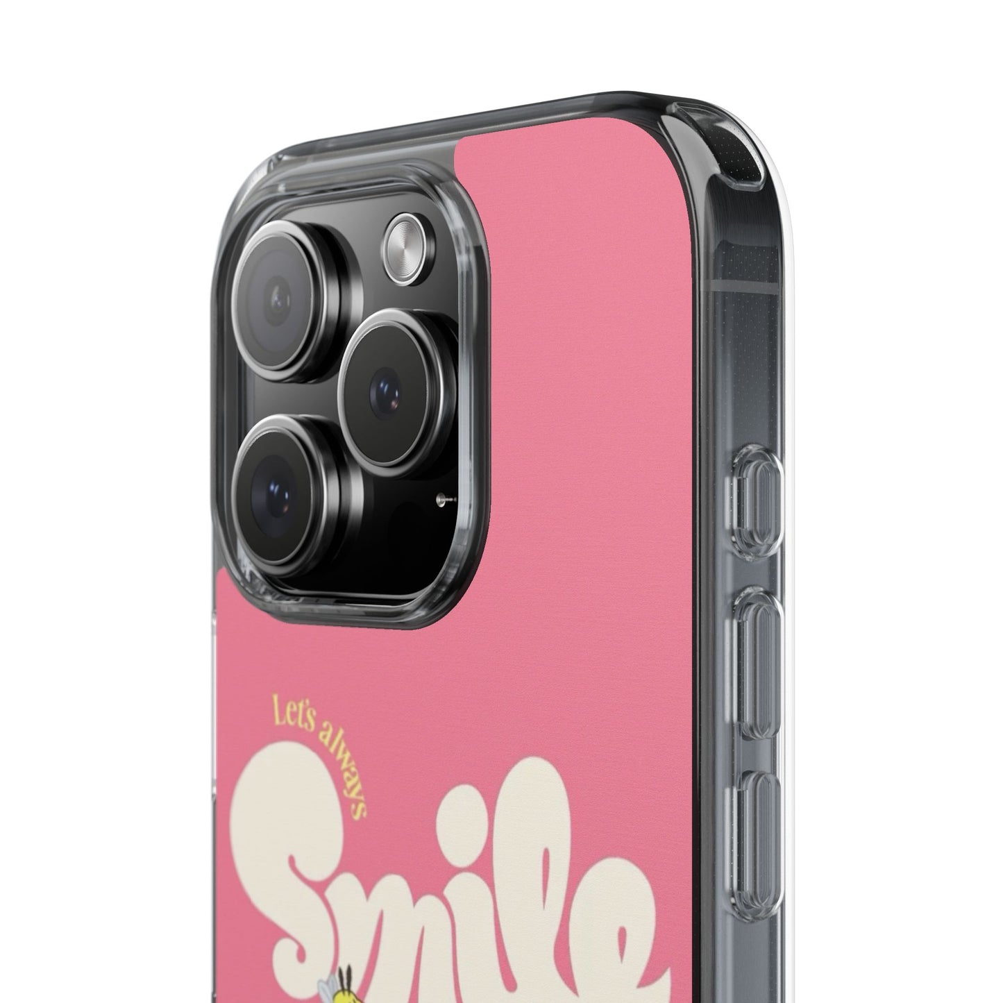 Clear Impact-Resistant Phone Case — Pink 'Smile' Flower Design