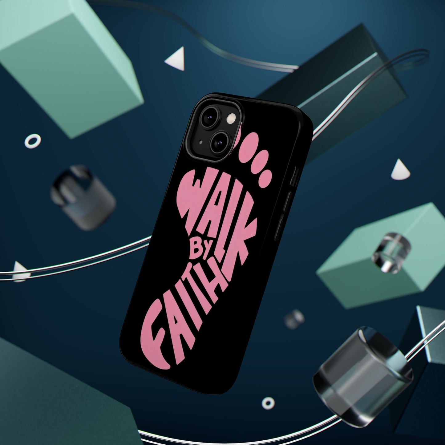 Phone Case — "Walk By Faith" Pink Footprint Magnetic Impact-Resistant Case