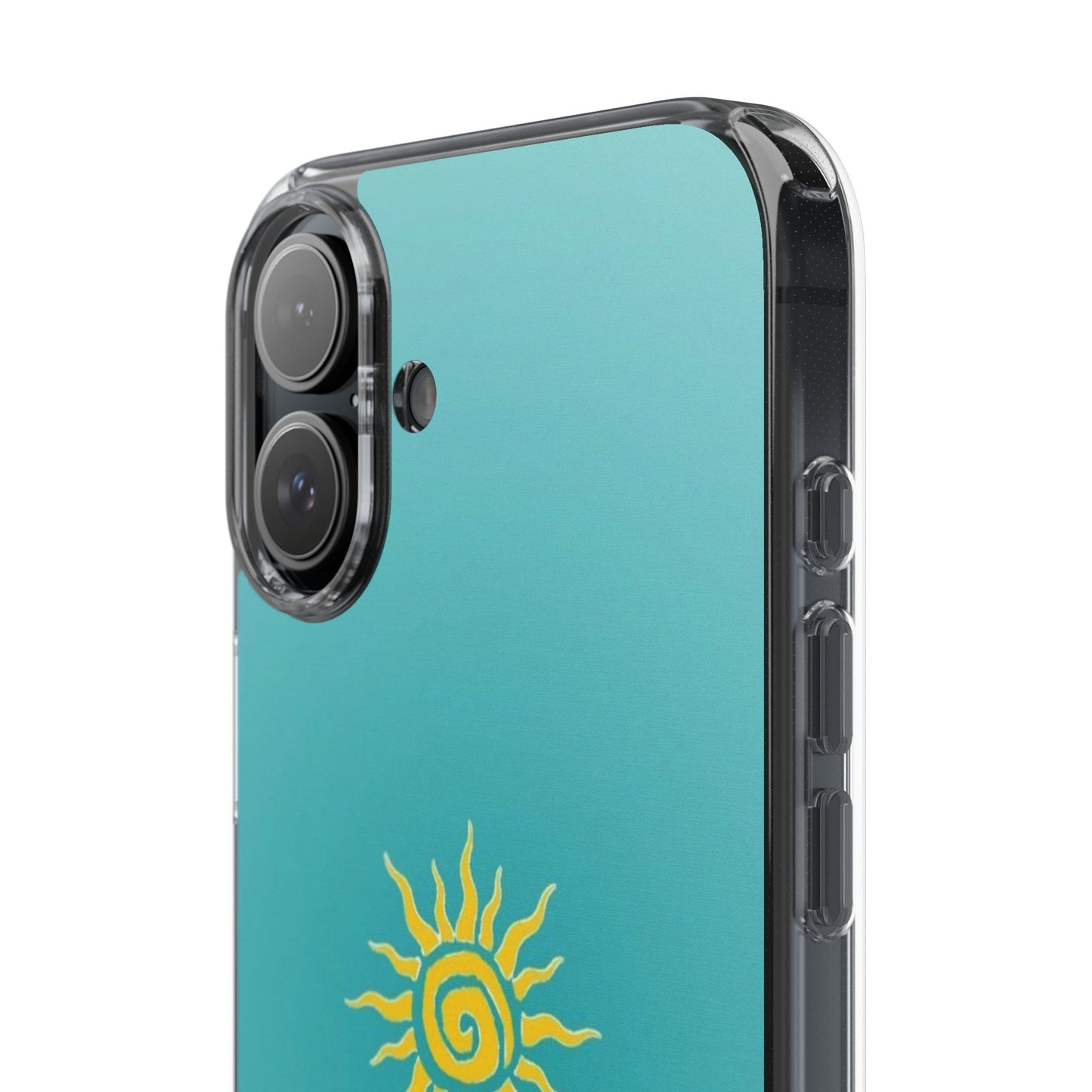 Clear Impact-Resistant Phone Case — Yellow Sun on Teal Gradient