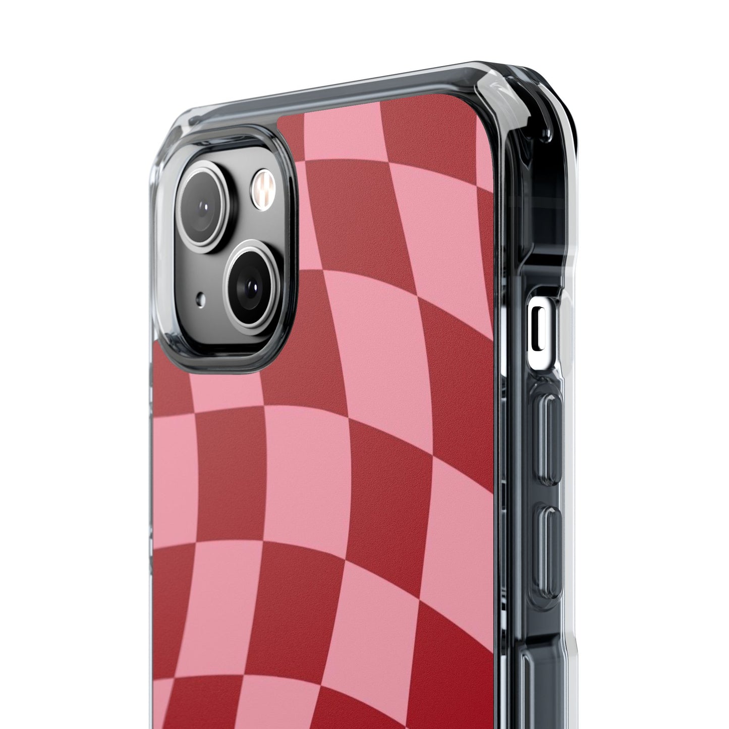 Clear Magnetic Phone Case — Red & Pink Wavy Check Pattern