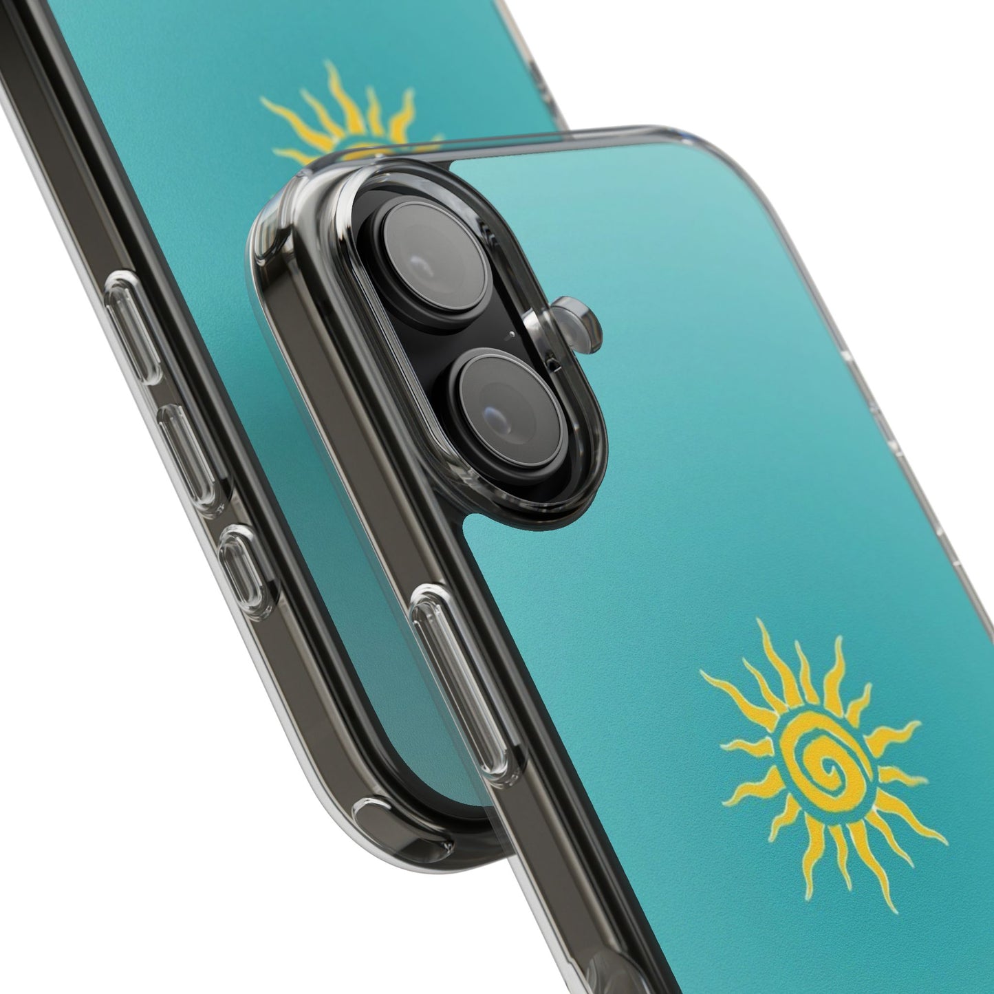 Clear Impact-Resistant Phone Case — Yellow Sun on Teal Gradient
