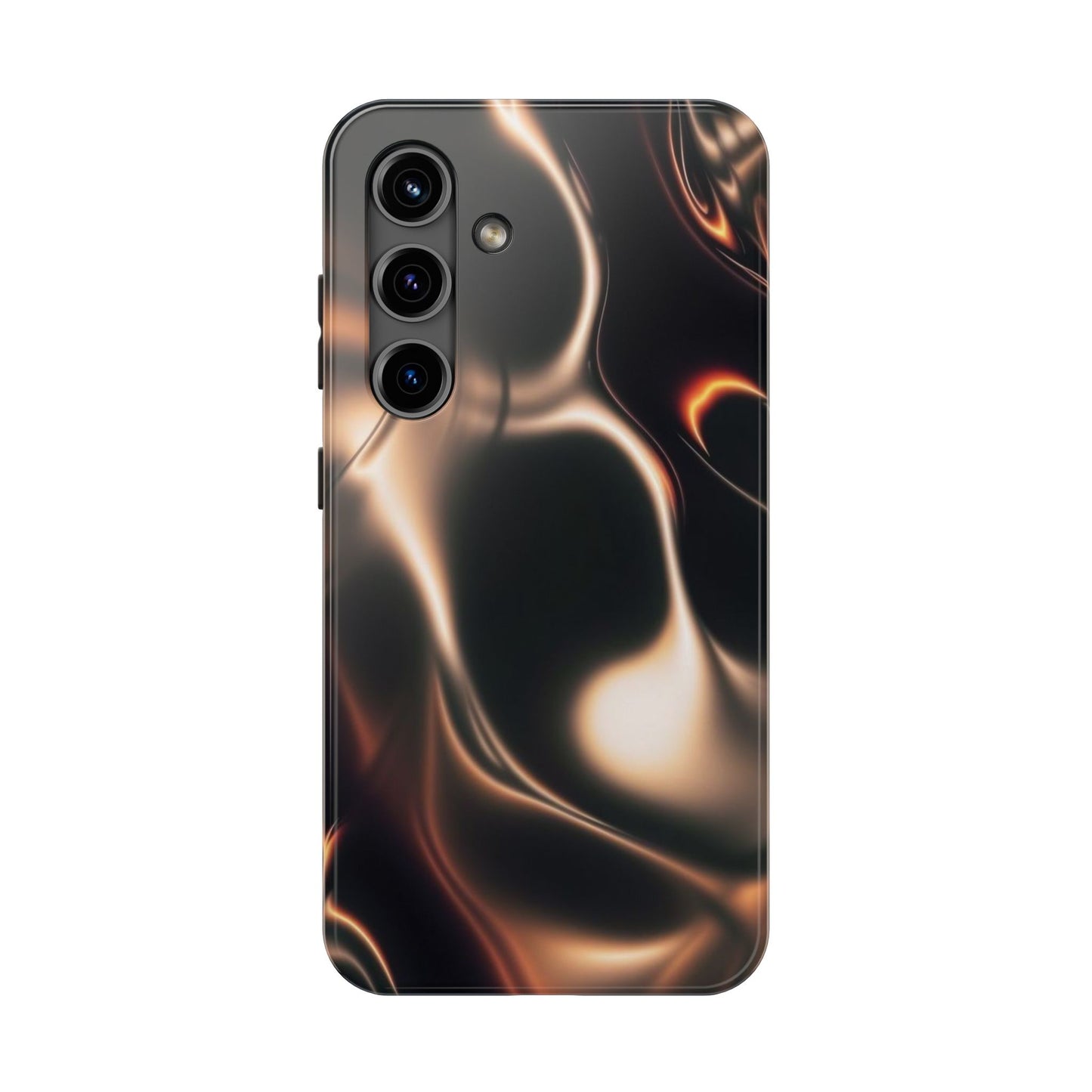 Abstract Liquid Glow Tough Phone Case — Black & Bronze Swirl Protective Cover