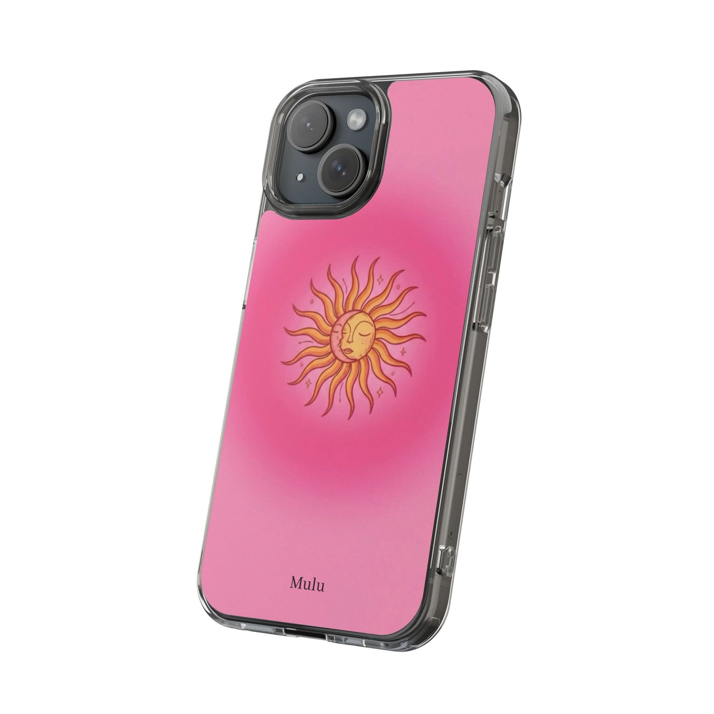 Pink Sun Phone Case — Radiant Sunburst Impact-Resistant Clear Case