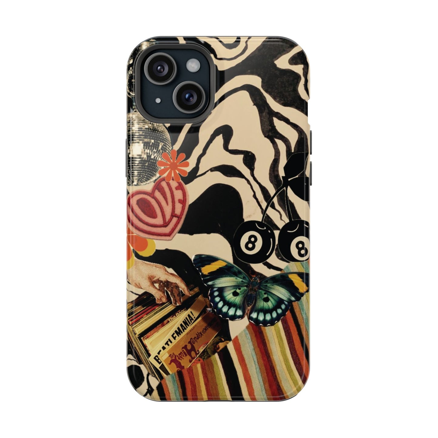 Phone Case — Retro Collage Magnetic Impact-Resistant Case with Butterfly & Zebra Print