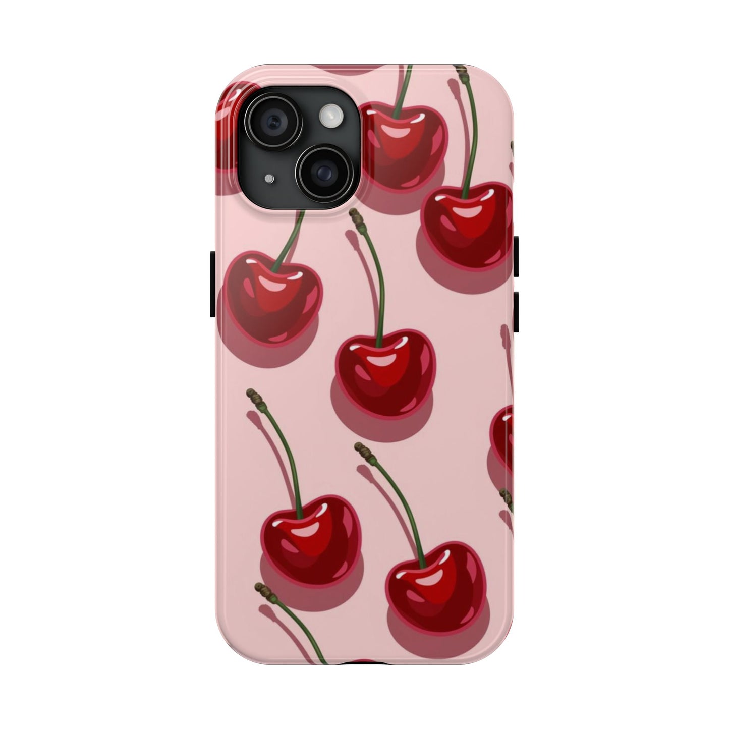 Cherry Pattern Tough Phone Case — Retro Pink Cherry Print Protective Phone Case
