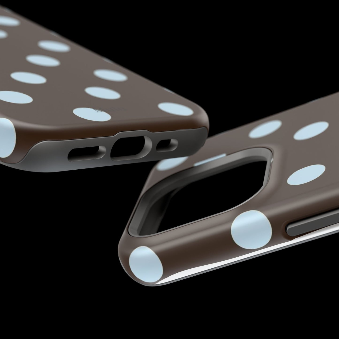 Polka Dot Magnetic Phone Case — Brown with Light Blue Dots, Impact-Resistant
