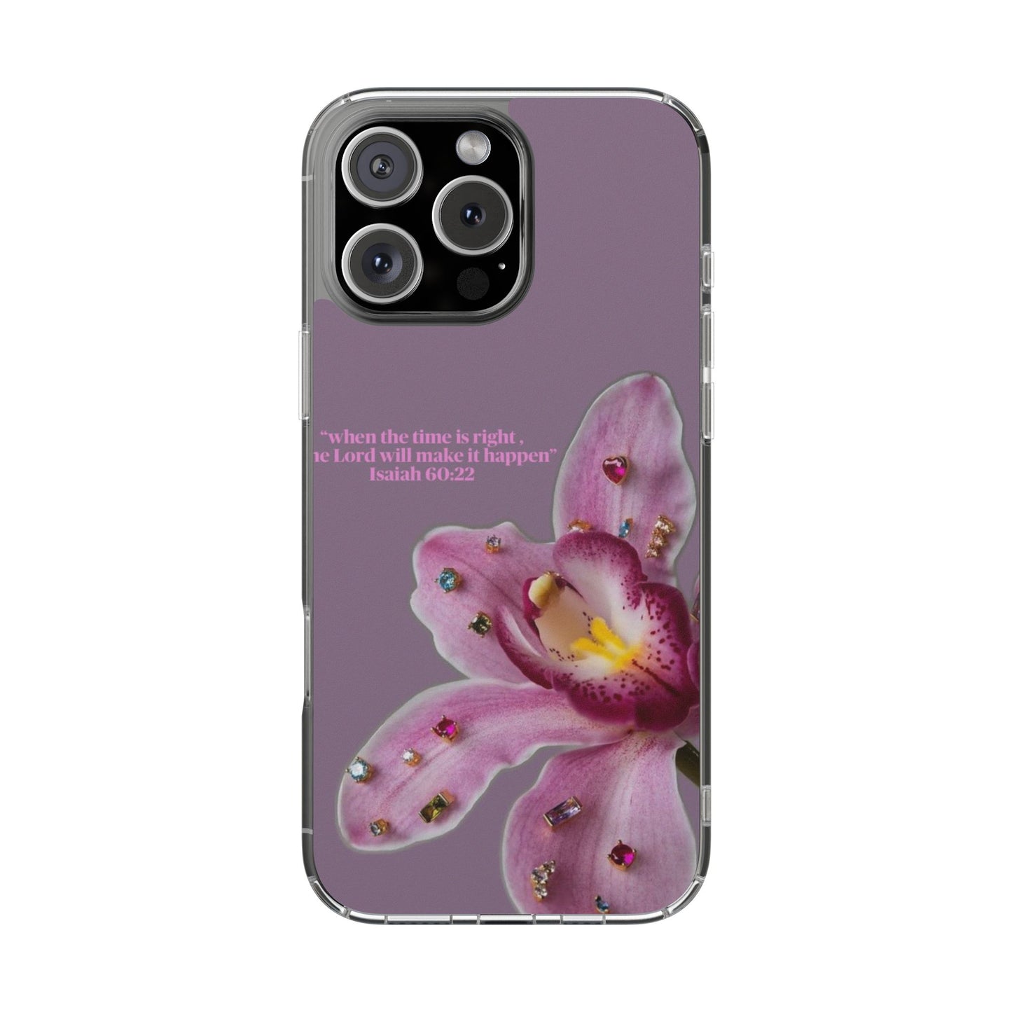 Clear Floral Impact-Resistant Phone Case — "When the time is right" Rose Orchid Design