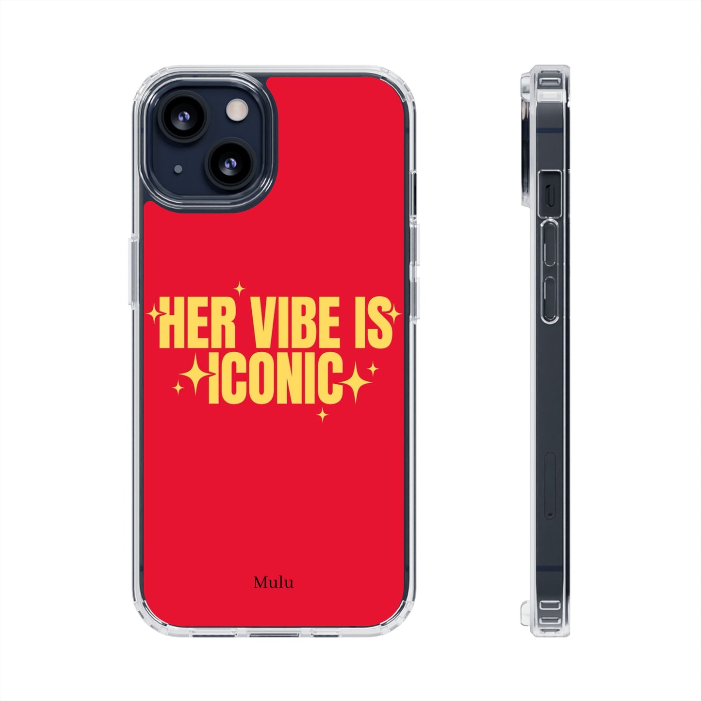 Clear Impact-Resistant Phone Case — "Her Vibe Is Iconic" Red Protective Cover