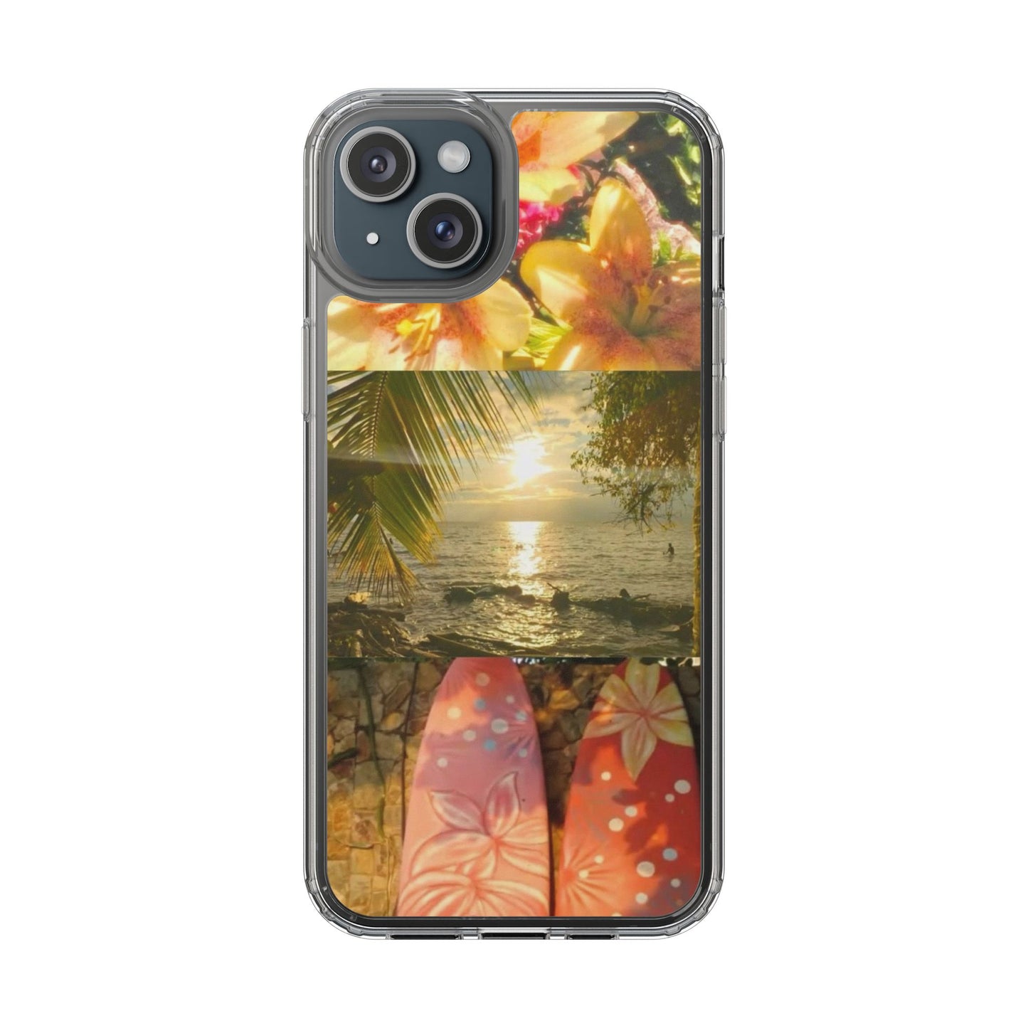 Tropical Sunset Phone Case — Floral Surfboard Clear iPhone Case