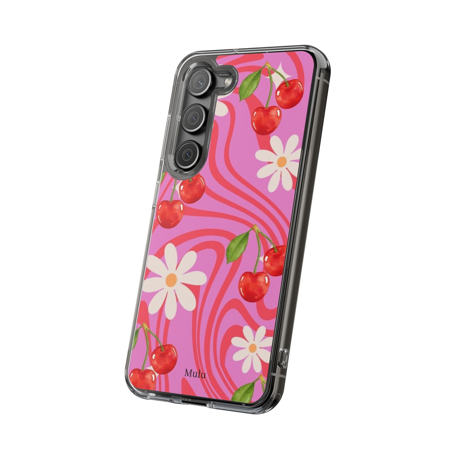 Clear Impact Phone Case — Retro Cherry & Daisy Floral Design