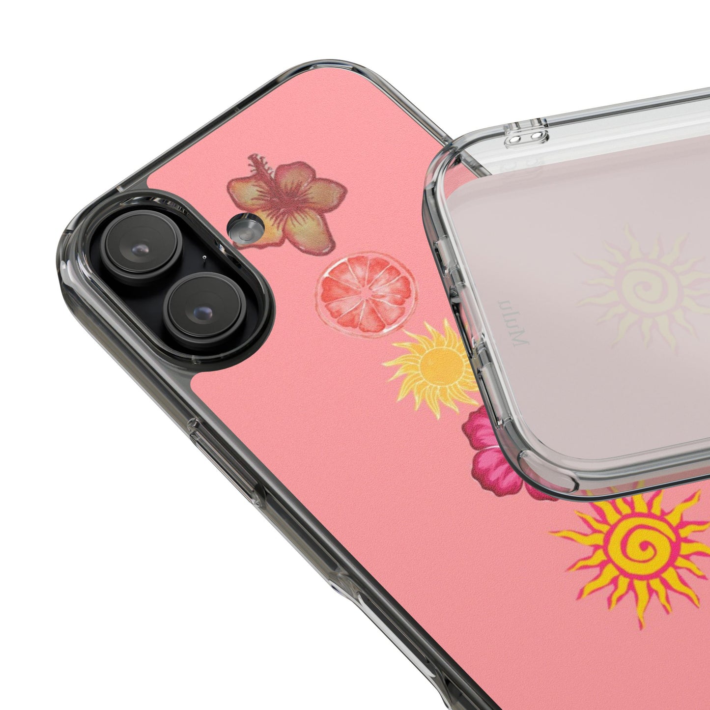 Clear Impact-Resistant Phone Case — Tropical Sun & Hibiscus Floral Design