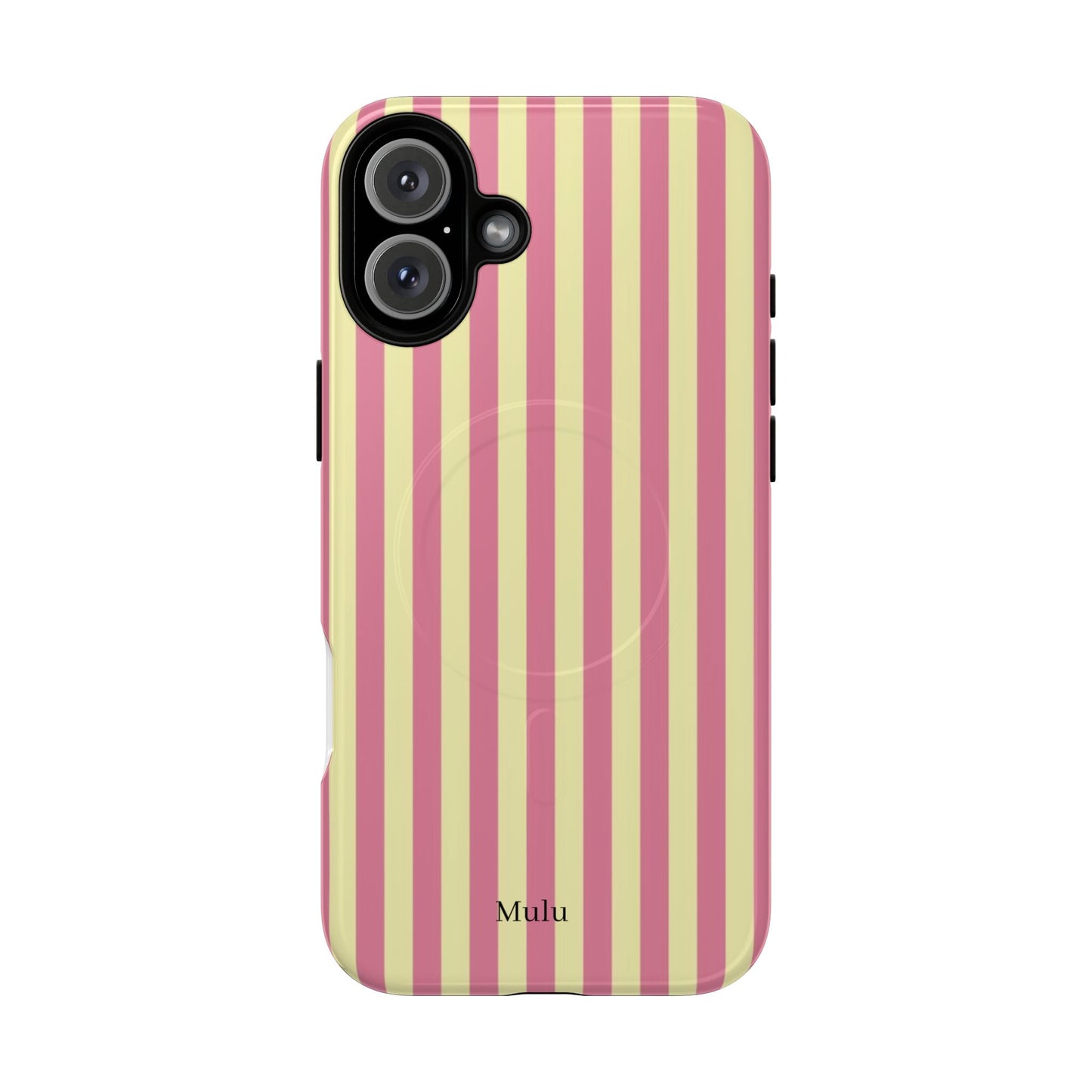 Striped Pink & Yellow Magnetic Tough Phone Case — Retro Pastel Protection