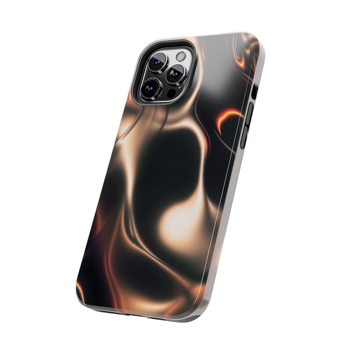 Abstract Liquid Glow Tough Phone Case — Black & Bronze Swirl Protective Cover