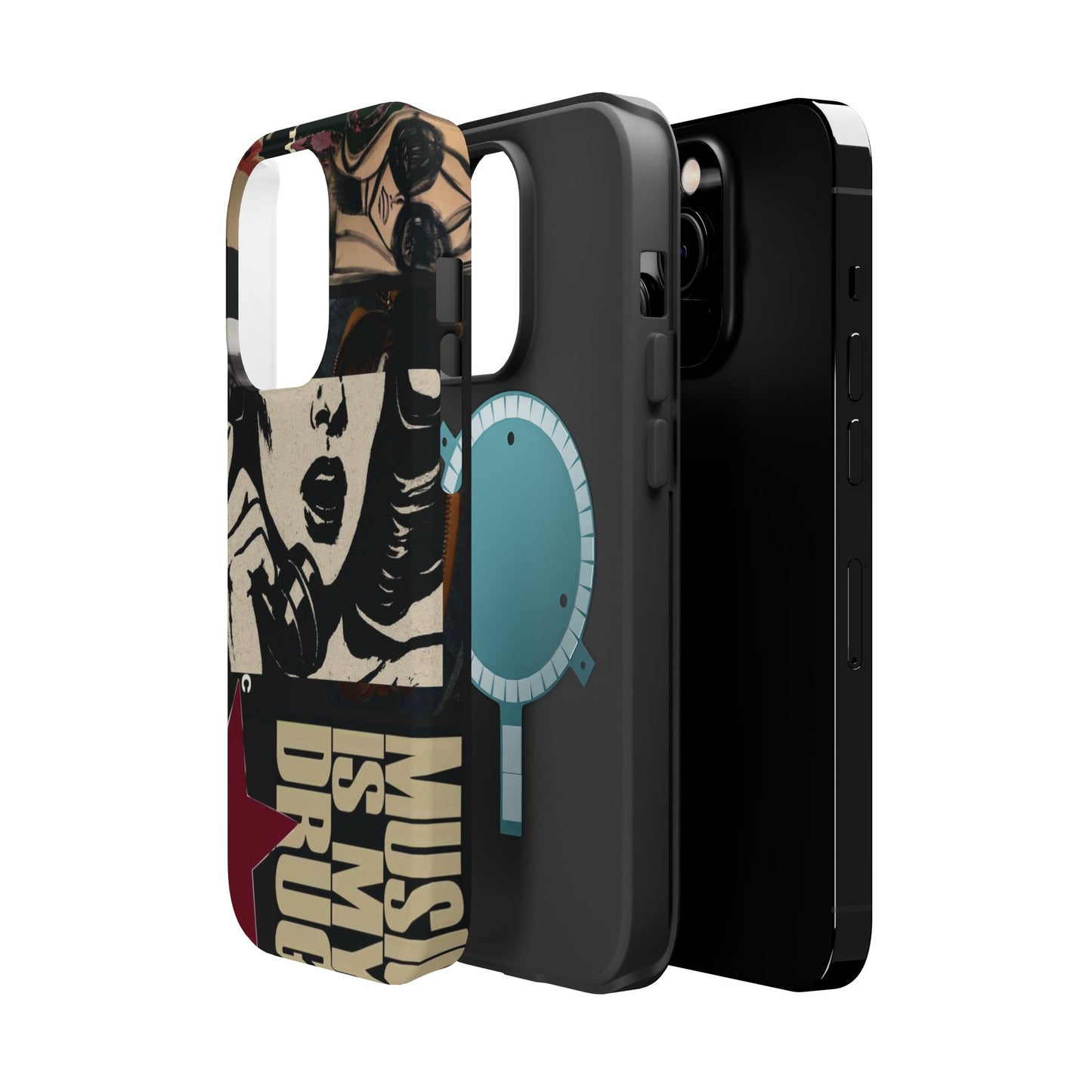 Magnetic Impact Phone Case — Retro Pop Art "Music Is My Drug" Design