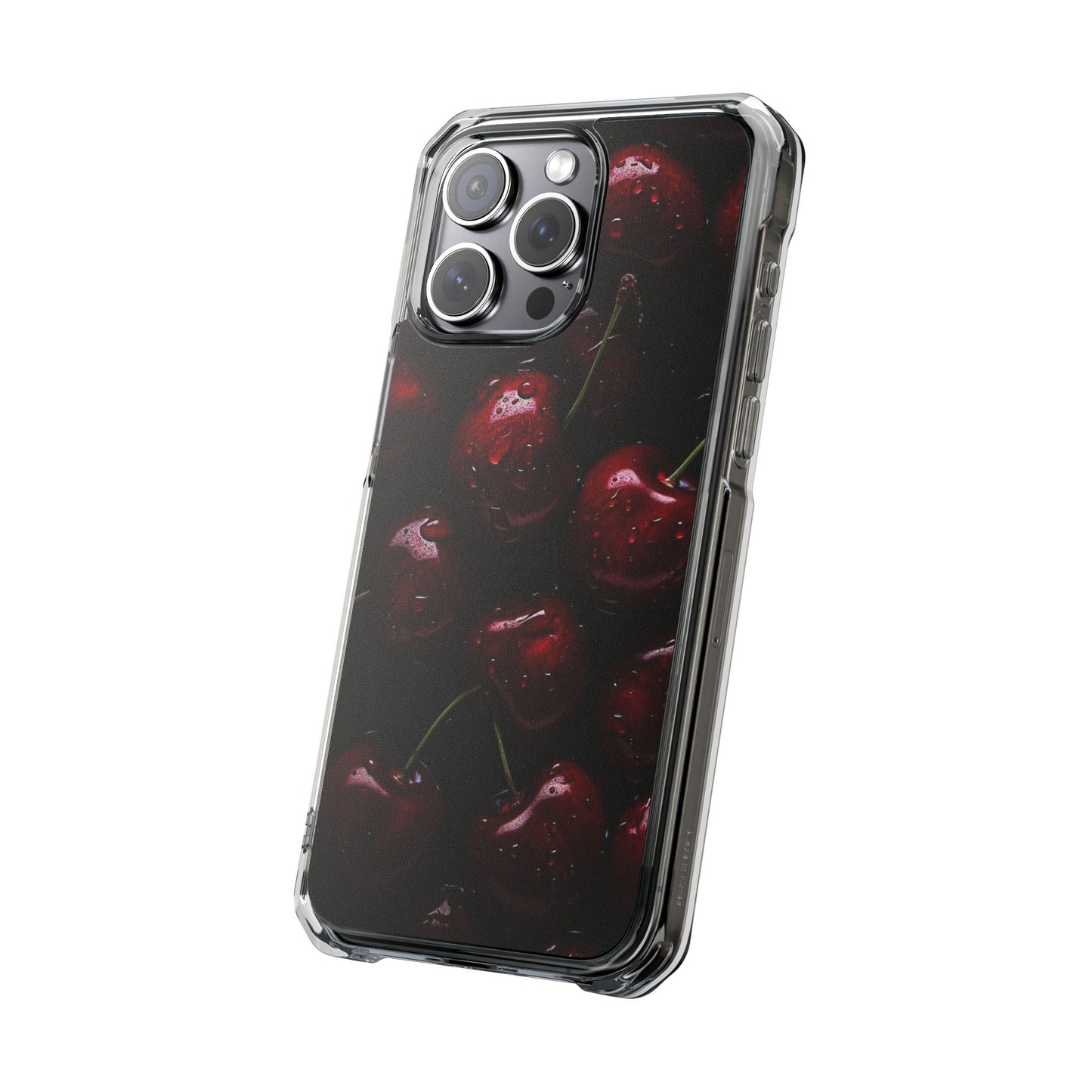 Cherry Pattern Clear Magnetic Phone Case — Dark Red Fruit Design