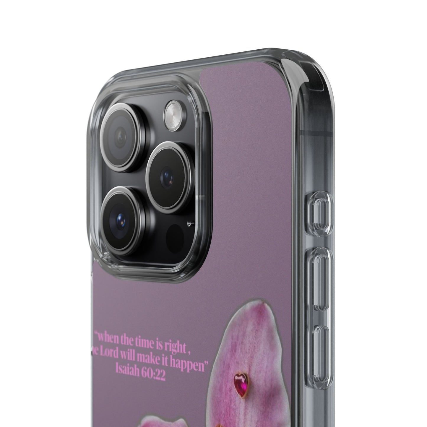 Clear Floral Impact-Resistant Phone Case — "When the time is right" Rose Orchid Design
