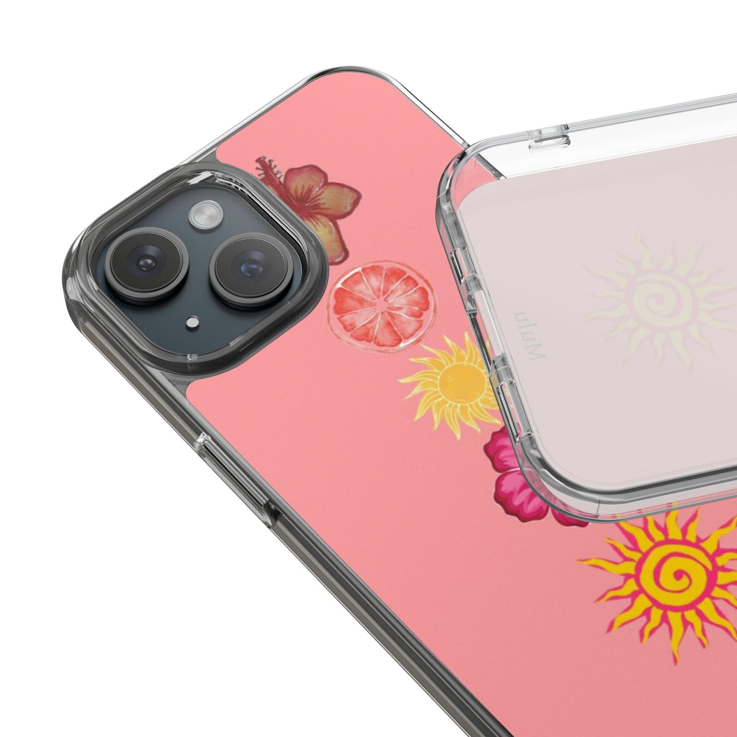 Clear Impact-Resistant Phone Case — Tropical Sun & Hibiscus Floral Design