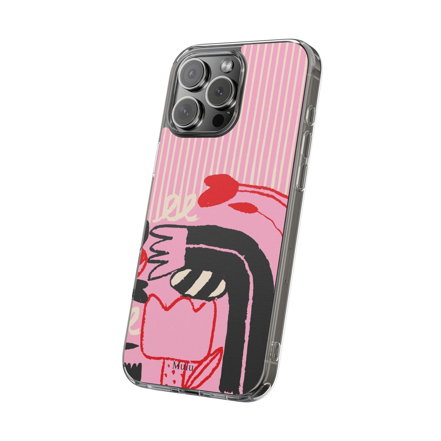 Clear Impact-Resistant Case — Pink Cute Heart Cartoon Design