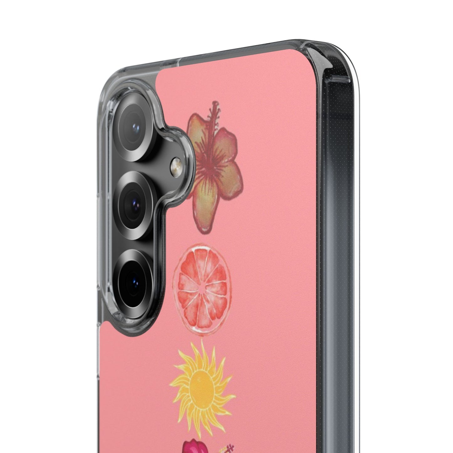 Clear Impact-Resistant Phone Case — Tropical Sun & Hibiscus Floral Design