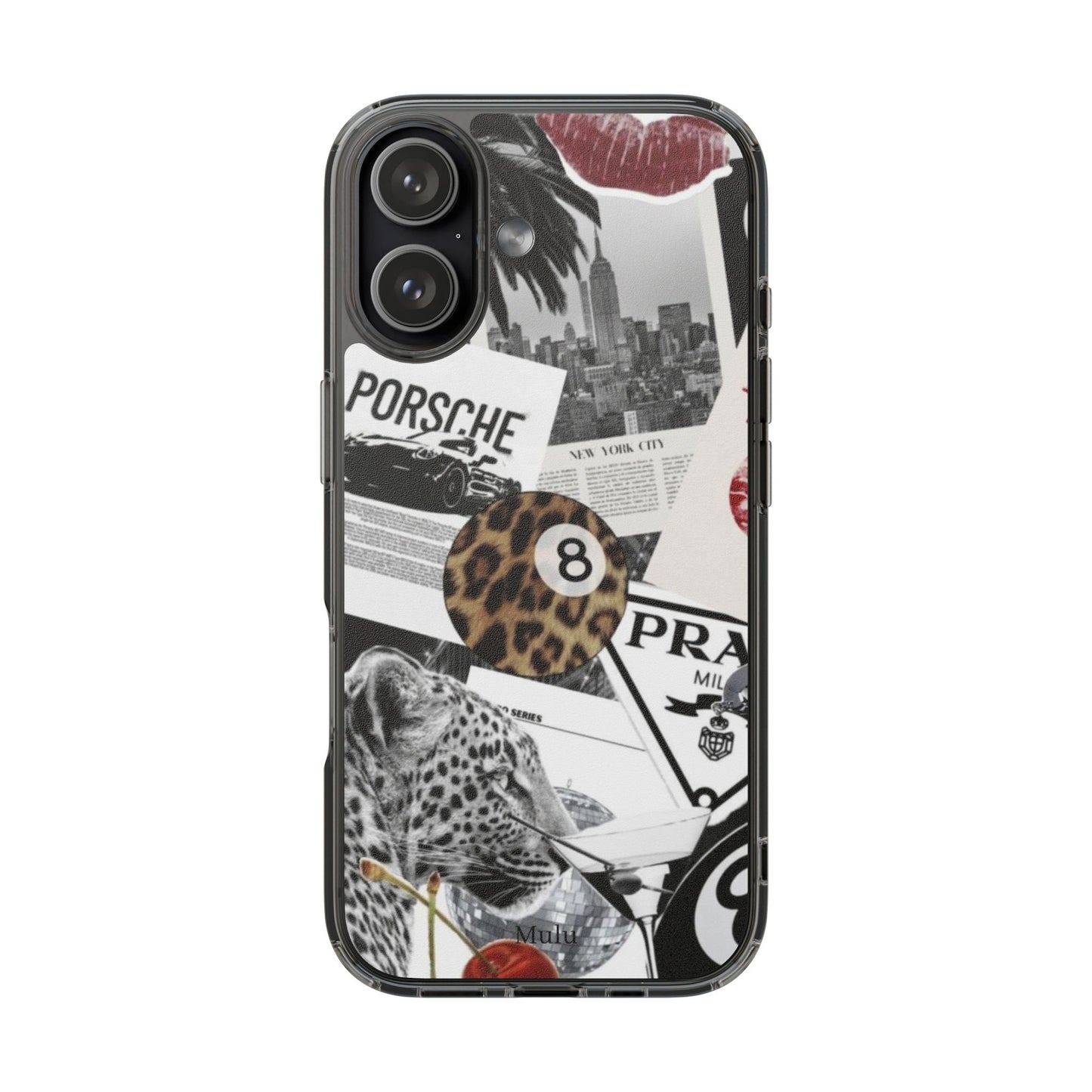 Clear Impact-Resistant Phone Case — Collage Luxury Leopard & Vintage Car Design