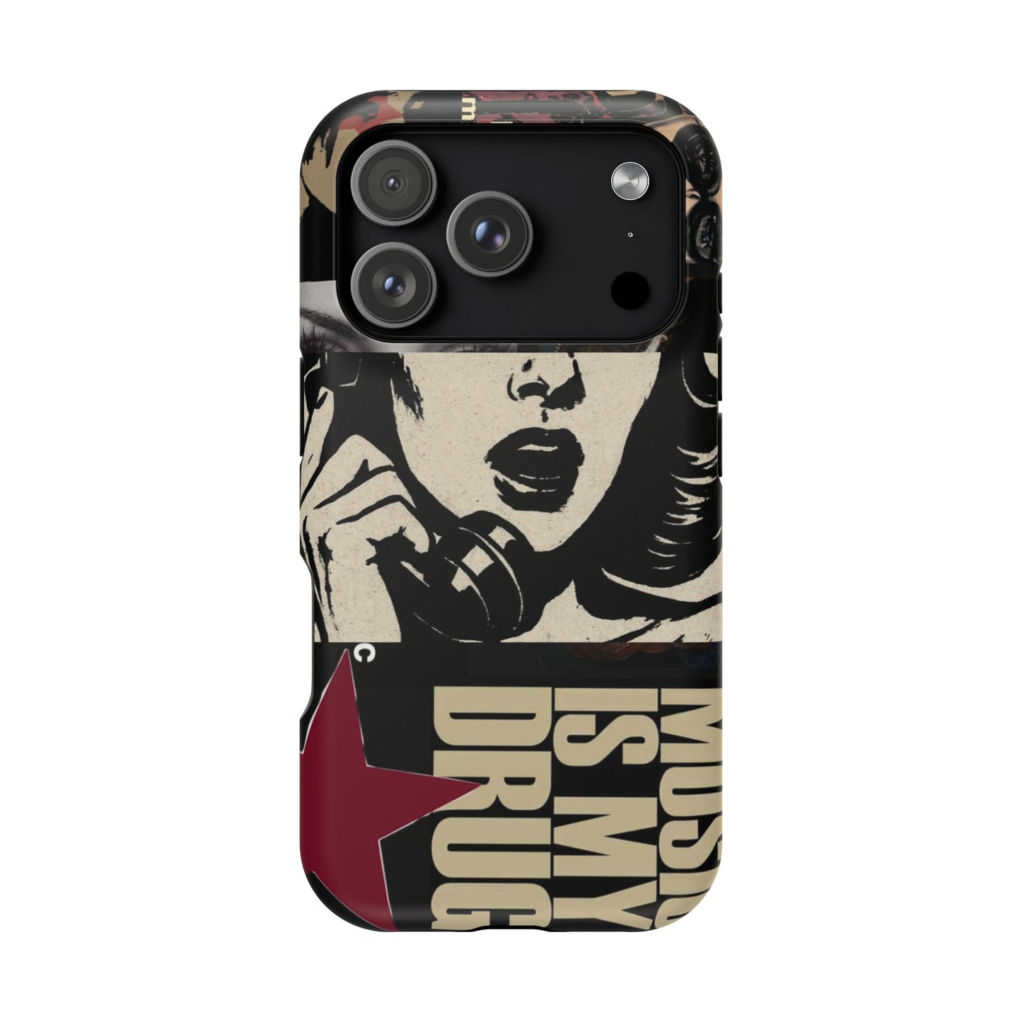 Magnetic Impact Phone Case — Retro Pop Art "Music Is My Drug" Design