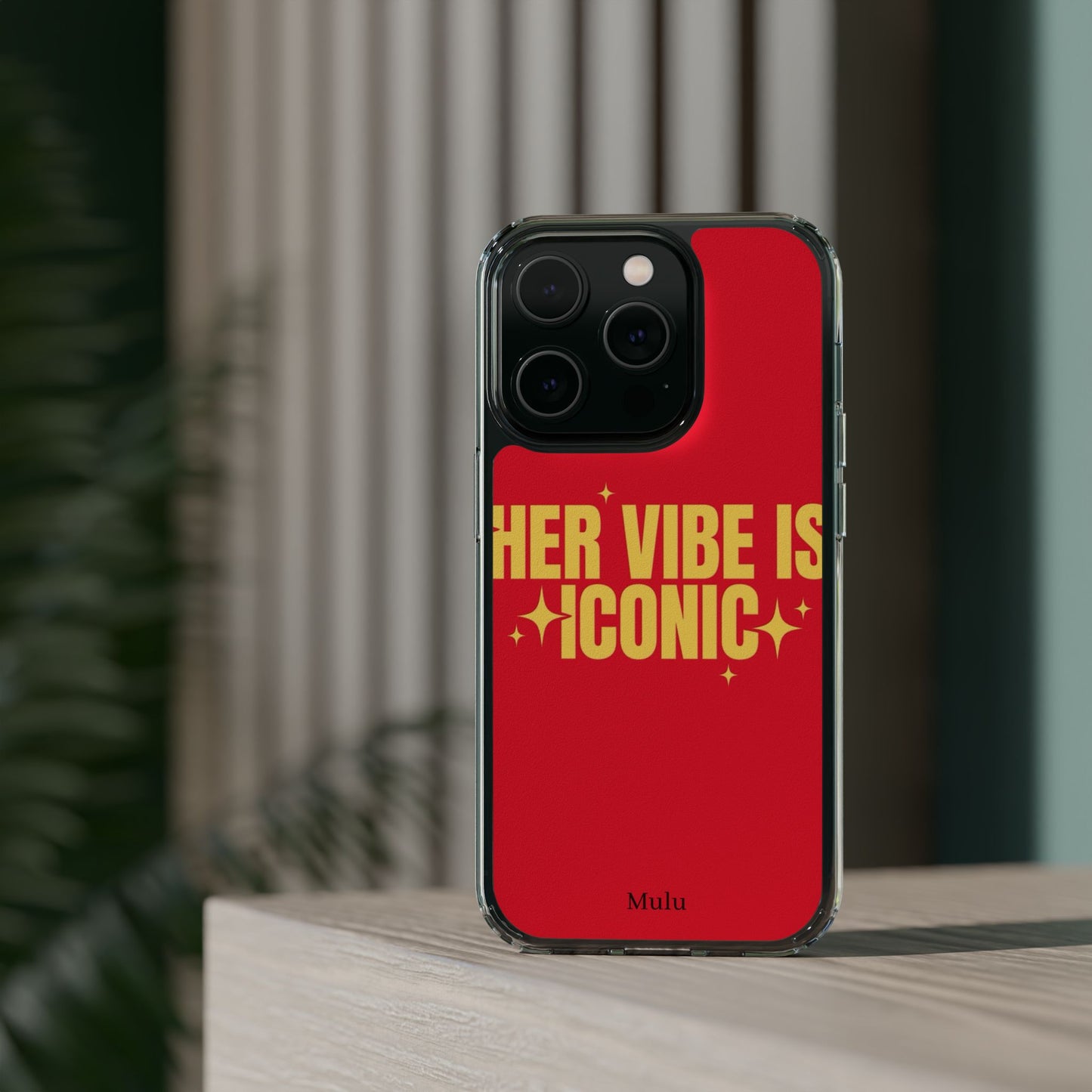 Clear Impact-Resistant Phone Case — "Her Vibe Is Iconic" Red Protective Cover