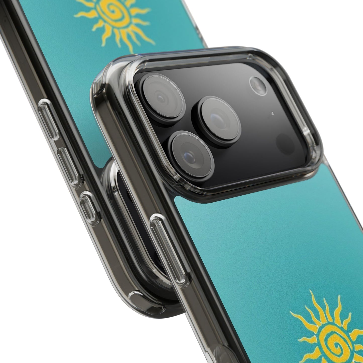 Clear Impact-Resistant Phone Case — Yellow Sun on Teal Gradient