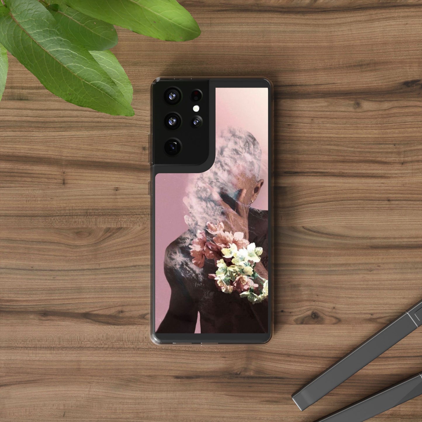 Clear Phone Case — Pink Floral Smoke Art iPhone Case