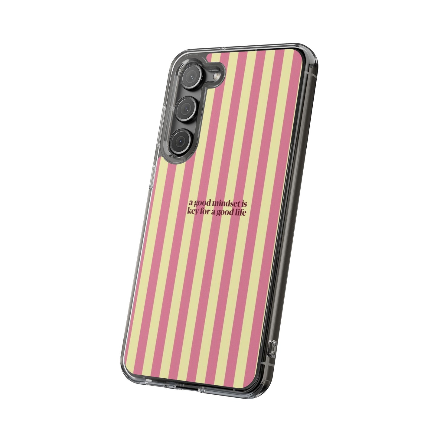 Striped Clear Phone Case — "A Good Mindset Is Key for a Good Life" Motivational iPhone Case