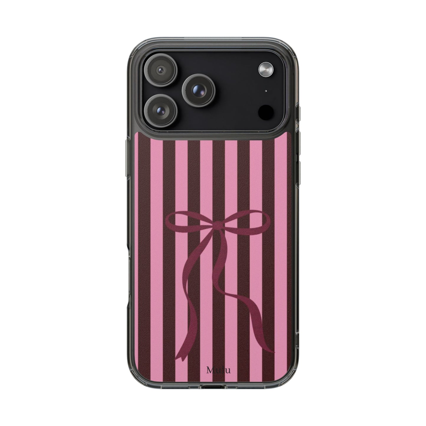 Pink Striped Ribbon Clear Impact-Resistant Phone Case