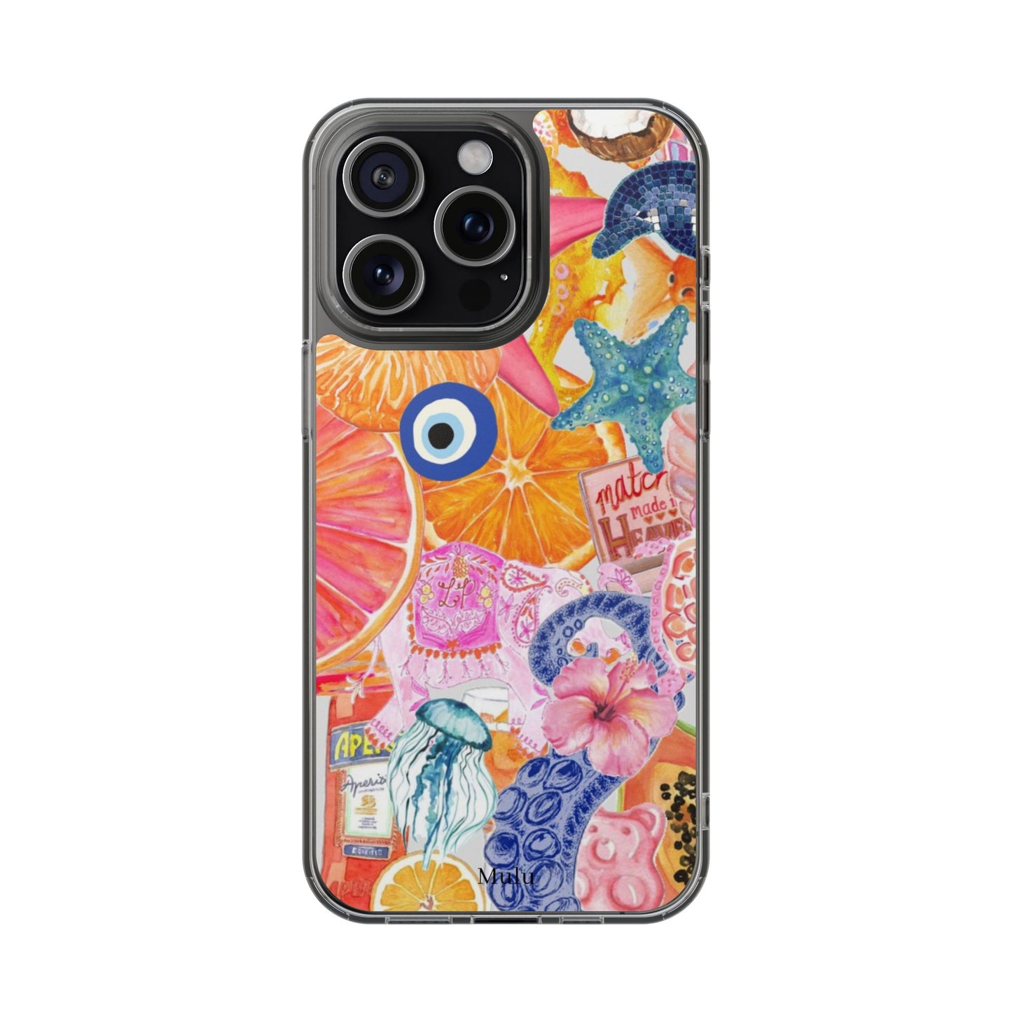 Clear Impact-Resistant Phone Case — Colorful Tropical Collage Design