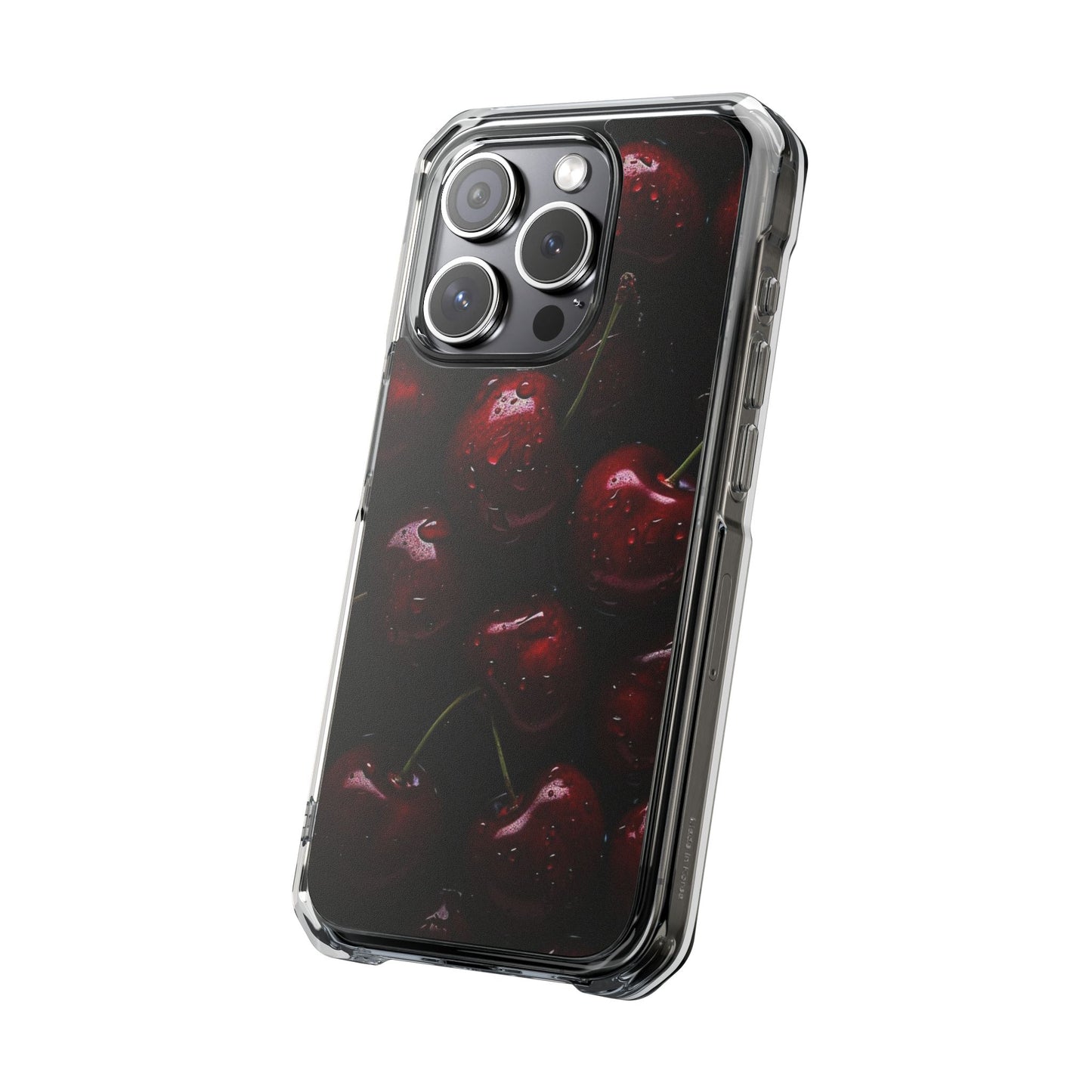 Cherry Pattern Clear Magnetic Phone Case — Dark Red Fruit Design