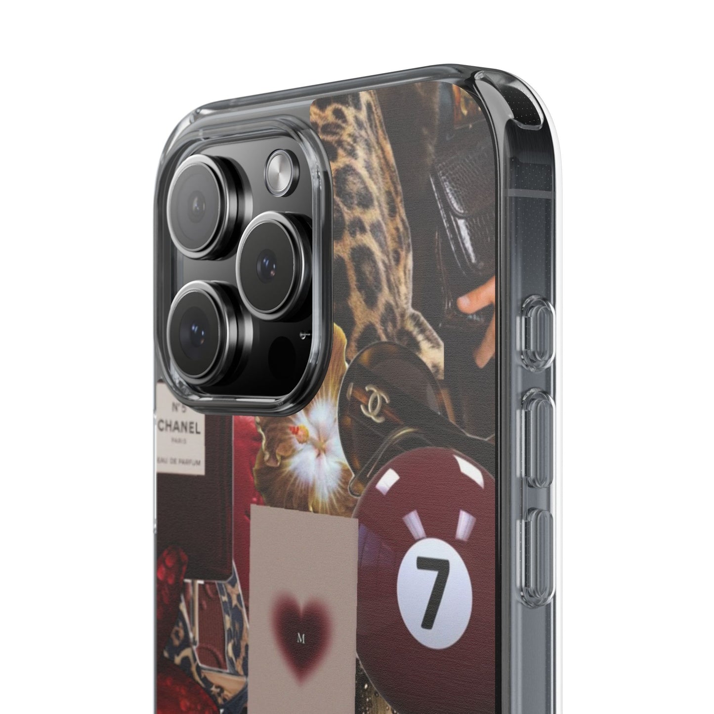 Clear Impact-Resistant Phone Case — Retro Cherry Collage Design