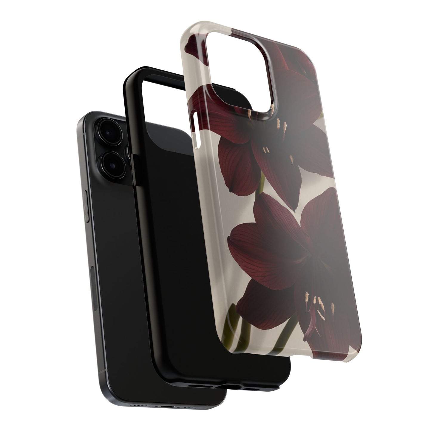 Amaryllis Noir Tough Phone Case — Dark Burgundy Floral Protective Cover