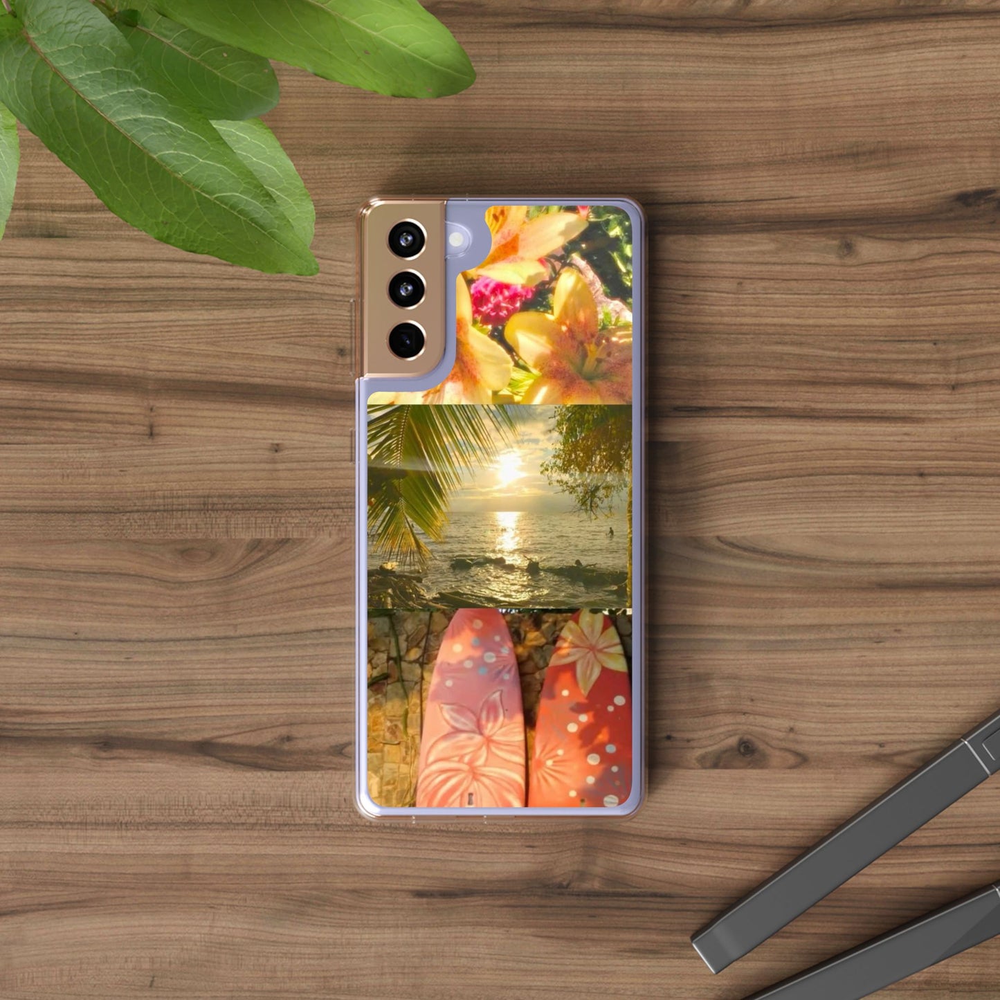 Tropical Sunset Phone Case — Floral Surfboard Clear iPhone Case