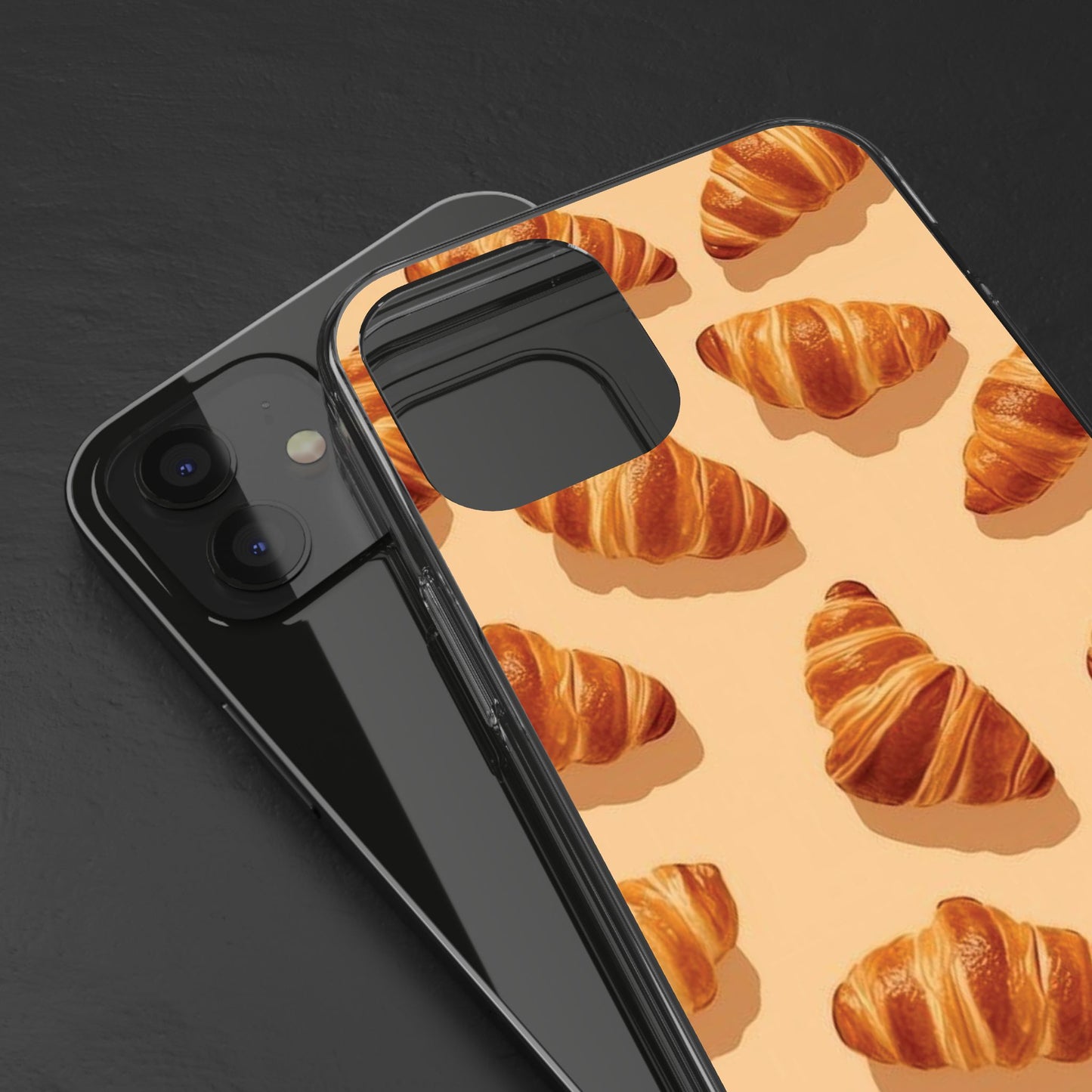 Croissant Pattern Clear Phone Case — Bakery-themed Transparent iPhone Cover