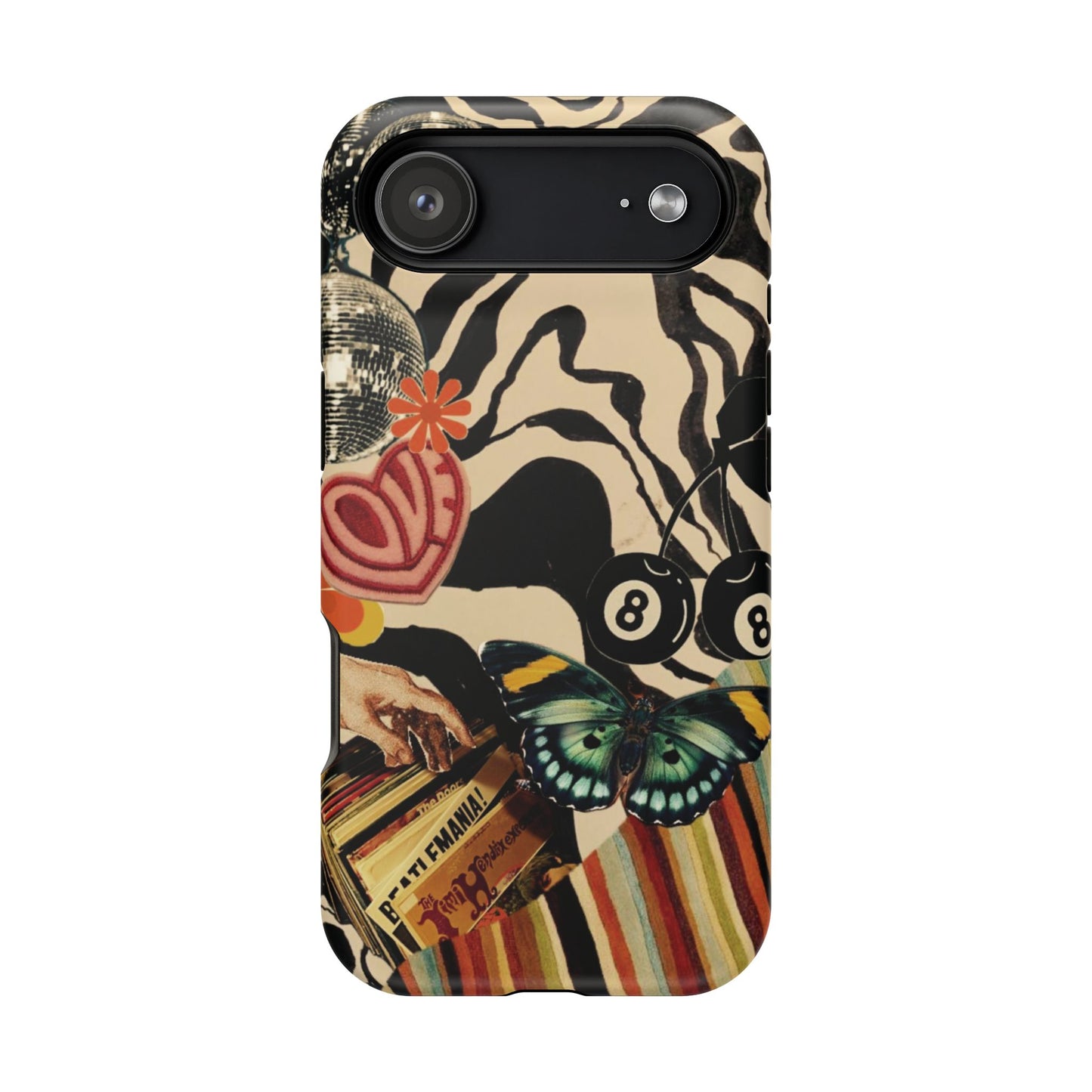 Phone Case — Retro Collage Magnetic Impact-Resistant Case with Butterfly & Zebra Print