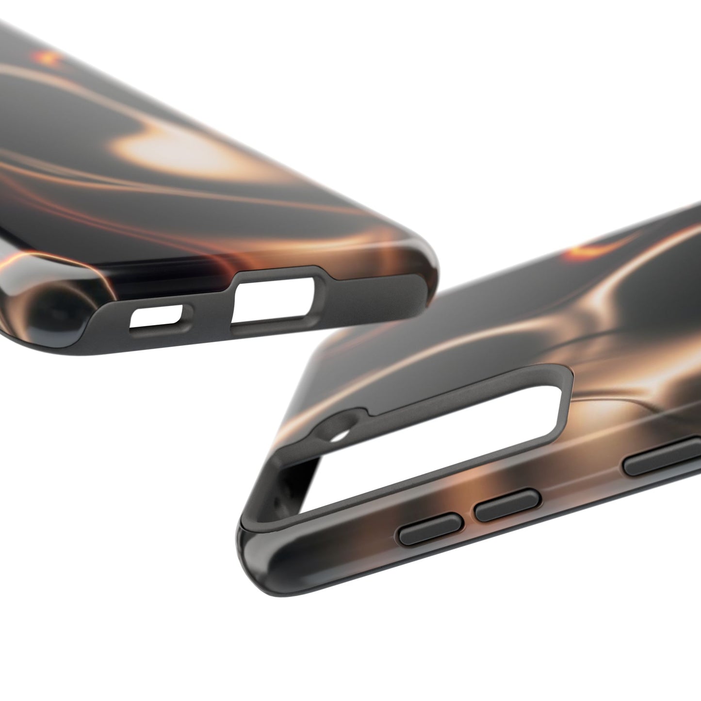 Abstract Liquid Glow Tough Phone Case — Black & Bronze Swirl Protective Cover